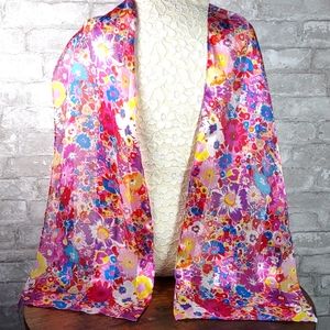 Cejon Floral Print Satin Shadow Stripe Scarf